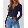 image:imageANRABESS Ribbed Henley Long Sleeve Shirts for Women  Soft Stretch Tops Button Down Slim Basic Layering Tees Casual Daily Wear Going Out Shirts Fall Spring Transition ClothesNavy Blue
