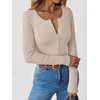 image:imageANRABESS Ribbed Henley Long Sleeve Shirts for Women  Soft Stretch Tops Button Down Slim Basic Layering Tees Casual Daily Wear Going Out Shirts Fall Spring Transition ClothesBeige