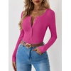 image:imageANRABESS Ribbed Henley Long Sleeve Shirts for Women  Soft Stretch Tops Button Down Slim Basic Layering Tees Casual Daily Wear Going Out Shirts Fall Spring Transition ClothesHot Pink