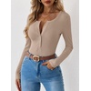 image:imageANRABESS Ribbed Henley Long Sleeve Shirts for Women  Soft Stretch Tops Button Down Slim Basic Layering Tees Casual Daily Wear Going Out Shirts Fall Spring Transition ClothesLight Khaki
