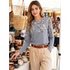 image:imageANRABESS Womens Boat Neck Tops Long Sleeve Shirts  Soft Stretchy Comfort FabricStripedamp FloralDaily Work Going Out TravelDressy CasualFall Winter Outfits ClothesGrey White Floral