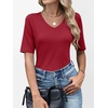 image:imageANRABESS Womens Half Sleeve Tops V Neck Shirts  Comfy Soft Basic Fit Tee Business Casual Work Daily Wear TShirts Summer Spring Trendy ClothesRed
