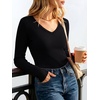 image:imageANRABESS Womens Long Sleeve Built in Bra Tops  V Neck Slim Fitted T Shirts Stretchy Ribbed Knit Basic Tee Going Out Work Outfits 2026 Casual Trendy Fall Winter LayeringBlack