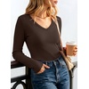 image:imageANRABESS Womens Long Sleeve Built in Bra Tops  V Neck Slim Fitted T Shirts Stretchy Ribbed Knit Basic Tee Going Out Work Outfits 2026 Casual Trendy Fall Winter LayeringBrown