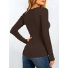 image:imageANRABESS Womens Long Sleeve Built in Bra Tops  V Neck Slim Fitted T Shirts Stretchy Ribbed Knit Basic Tee Going Out Work Outfits 2026 Casual Trendy Fall Winter LayeringBrown