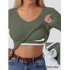 image:imageANRABESS Womens Long Sleeve Built in Bra Tops  V Neck Slim Fitted T Shirts Stretchy Ribbed Knit Basic Tee Going Out Work Outfits 2026 Casual Trendy Fall Winter LayeringArmy Green