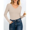 image:imageANRABESS Womens Long Sleeve Built in Bra Tops  V Neck Slim Fitted T Shirts Stretchy Ribbed Knit Basic Tee Going Out Work Outfits 2026 Casual Trendy Fall Winter LayeringBeige