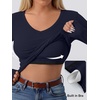 image:imageANRABESS Womens Long Sleeve Built in Bra Tops  V Neck Slim Fitted T Shirts Stretchy Ribbed Knit Basic Tee Going Out Work Outfits 2026 Casual Trendy Fall Winter LayeringNavy Blue