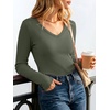 image:imageANRABESS Womens Long Sleeve Built in Bra Tops  V Neck Slim Fitted T Shirts Stretchy Ribbed Knit Basic Tee Going Out Work Outfits 2026 Casual Trendy Fall Winter LayeringArmy Green