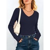 image:imageANRABESS Womens Long Sleeve Built in Bra Tops  V Neck Slim Fitted T Shirts Stretchy Ribbed Knit Basic Tee Going Out Work Outfits 2026 Casual Trendy Fall Winter LayeringNavy Blue