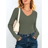 image:imageANRABESS Womens Long Sleeve Built in Bra Tops  V Neck Slim Fitted T Shirts Stretchy Ribbed Knit Basic Tee Going Out Work Outfits 2026 Casual Trendy Fall Winter LayeringArmy Green