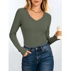 image:imageANRABESS Womens Long Sleeve Built in Bra Tops  V Neck Slim Fitted T Shirts Stretchy Ribbed Knit Basic Tee Going Out Work Outfits 2026 Casual Trendy Fall Winter LayeringArmy Green