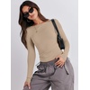 image:imageANRABESS Womens Long Sleeve Shirts Built in Bra Double Lined Top  Slim Fit Crew Neck Basic Tee Soft Comfy Breathable Casual Wear Going Out Travel Daily Spring Fall Layer Trendy OutfitsLight Khaki