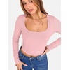 image:imageANRABESS Womens Long Sleeve Square Neck Crop Top Ribbed Slim Fitted Basic Tee Layer Y2K Shirts Fall Fashion Outfits 2026Bright Pink