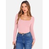 image:imageANRABESS Womens Long Sleeve Square Neck Crop Top Ribbed Slim Fitted Basic Tee Layer Y2K Shirts Fall Fashion Outfits 2026Bright Pink