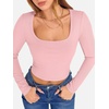 image:imageANRABESS Womens Long Sleeve Square Neck Crop Top Ribbed Slim Fitted Basic Tee Layer Y2K Shirts Fall Fashion Outfits 2026Bright Pink