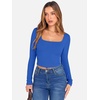 image:imageANRABESS Womens Long Sleeve Square Neck Crop Top Ribbed Slim Fitted Basic Tee Layer Y2K Shirts Fall Fashion Outfits 2026Deep Blue