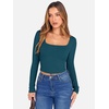 image:imageANRABESS Womens Long Sleeve Square Neck Crop Top Ribbed Slim Fitted Basic Tee Layer Y2K Shirts Fall Fashion Outfits 2026Indigo