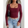 image:imageANRABESS Womens Long Sleeve Square Neck Fitted Crop Tops  Ribbed Knit Slim Fit Shirts Soft Comfy Stretchy Lightweight Tees Basic Casual Going Out Daily Wear Cozy Fall Winter LayerBurgundy