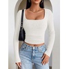 image:imageANRABESS Womens Long Sleeve Square Neck Fitted Crop Tops  Ribbed Knit Slim Fit Shirts Soft Comfy Stretchy Lightweight Tees Basic Casual Going Out Daily Wear Cozy Fall Winter LayerWhite