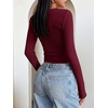 image:imageANRABESS Womens Long Sleeve Square Neck Fitted Crop Tops  Ribbed Knit Slim Fit Shirts Soft Comfy Stretchy Lightweight Tees Basic Casual Going Out Daily Wear Cozy Fall Winter LayerBurgundy