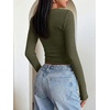 image:imageANRABESS Womens Long Sleeve Square Neck Fitted Crop Tops  Ribbed Knit Slim Fit Shirts Soft Comfy Stretchy Lightweight Tees Basic Casual Going Out Daily Wear Cozy Fall Winter LayerArmy Green