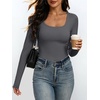 image:imageANRABESS Womens Square Neck Long Sleeve Shirts Double Lined Fall Tops  Soft Comfy Stretchy Fitted Basic Tee Shirts Going Out Work amp Casual BodyHugging Fit Fashion Layering BaseGrey