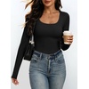 image:imageANRABESS Womens Square Neck Long Sleeve Shirts Double Lined Fall Tops  Soft Comfy Stretchy Fitted Basic Tee Shirts Going Out Work amp Casual BodyHugging Fit Fashion Layering BaseBlack