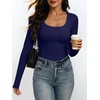 image:imageANRABESS Womens Square Neck Long Sleeve Shirts Double Lined Fall Tops  Soft Comfy Stretchy Fitted Basic Tee Shirts Going Out Work amp Casual BodyHugging Fit Fashion Layering BaseNavy Blue