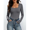 image:imageANRABESS Womens Square Neck Long Sleeve Shirts Double Lined Fall Tops  Soft Comfy Stretchy Fitted Basic Tee Shirts Going Out Work amp Casual BodyHugging Fit Fashion Layering BaseGrey