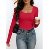 image:imageANRABESS Womens Square Neck Long Sleeve Shirts Double Lined Fall Tops  Soft Comfy Stretchy Fitted Basic Tee Shirts Going Out Work amp Casual BodyHugging Fit Fashion Layering BaseRed