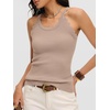 image:imageANRABESS Womens Summer Tank Tops Sleeveless Ribbed Camisole  Spaghetti Strap Cami Sweater Soft Lightweight Slim Knit Casual Beach Vacation Travel Office Clothes Spring Fall LayeringKhaki