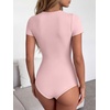 image:imageANRABESS Womens V Neck Short Sleeve Bodysuits  Slim Fit Body Suits Tops Soft Stretchy UPF 50 Fabric Spring Summer Autumn Outfits for Daily Going Out Work amp TravelLight Pink