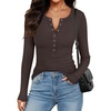 image:imageANRABESS Ribbed Henley Long Sleeve Shirts for Women  Soft Stretch Tops Button Down Slim Basic Layering Tees Casual Daily Wear Going Out Shirts Fall Spring Transition ClothesBrown