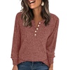 image:imageANRABESS Ribbed Long Sleeve Henley Shirts for Women  Soft lightweight Sweaters Loose Fit Office Work Casual Daily Wear Tunic 2026 Fall Winter Transition OutfitsRust Orange