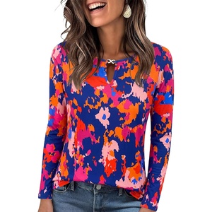 image:imageANRABESS Long Sleeve Shirts for Women Metal Keyhole Neck Tops  Solid amp Floral Print Basic TeeSoft Regular Fit Blouses for Office Business WorkCasual Daily Wear Spring amp FallFloral Color