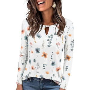 image:imageANRABESS Long Sleeve Shirts for Women Metal Keyhole Neck Tops  Solid amp Floral Print Basic TeeSoft Regular Fit Blouses for Office Business WorkCasual Daily Wear Spring amp FallFloral White