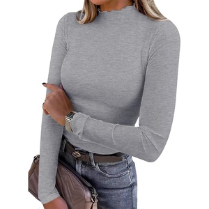 image:imageANRABESS Long Sleeve Shirts for Women Mock Neck Tops  Lettuce Trim Ribbed Knit TShirts Dressy Blouse Slim Fit Summer Tee Business Causal Outfits Fall Layer ClothingGrey