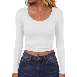 image:imageANRABESS Long Sleeve Shirts for Women Scoop Neck Crop Tops  Fitted Ribbed TShirts Comfy Soft Layering Clothing Casual Work Daily Wear Basic Tee Going Out Y2K Fall Fashion OutfitsWhite