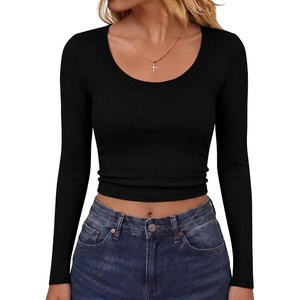 image:imageANRABESS Long Sleeve Shirts for Women Scoop Neck Crop Tops  Fitted Ribbed TShirts Comfy Soft Layering Clothing Casual Work Daily Wear Basic Tee Going Out Y2K Fall Fashion OutfitsBlack