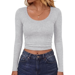 image:imageANRABESS Long Sleeve Shirts for Women Scoop Neck Crop Tops  Fitted Ribbed TShirts Comfy Soft Layering Clothing Casual Work Daily Wear Basic Tee Going Out Y2K Fall Fashion OutfitsGrey