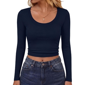 image:imageANRABESS Long Sleeve Shirts for Women Scoop Neck Crop Tops  Fitted Ribbed TShirts Comfy Soft Layering Clothing Casual Work Daily Wear Basic Tee Going Out Y2K Fall Fashion OutfitsNavy Blue