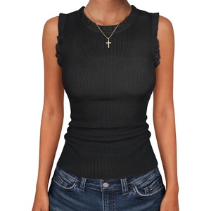 image:imageANRABESS Ribbed Tank Tops for Women Ruffle Style  Crew Neck Sleeveless Sweater Vest Business Casual Cute Shirts Comfort Breathable SkinFriendly OutfitsBlack