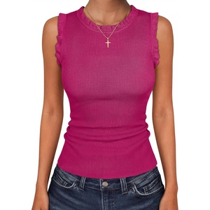 image:imageANRABESS Ribbed Tank Tops for Women Ruffle Style  Crew Neck Sleeveless Sweater Vest Business Casual Cute Shirts Comfort Breathable SkinFriendly OutfitsHot Pink