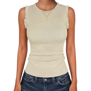 image:imageANRABESS Ribbed Tank Tops for Women Ruffle Style  Crew Neck Sleeveless Sweater Vest Business Casual Cute Shirts Comfort Breathable SkinFriendly OutfitsBeige