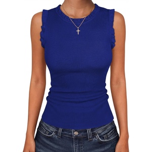 image:imageANRABESS Ribbed Tank Tops for Women Ruffle Style  Crew Neck Sleeveless Sweater Vest Business Casual Cute Shirts Comfort Breathable SkinFriendly OutfitsRoyal Blue
