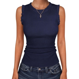 image:imageANRABESS Ribbed Tank Tops for Women Ruffle Style  Crew Neck Sleeveless Sweater Vest Business Casual Cute Shirts Comfort Breathable SkinFriendly OutfitsNavy Blue