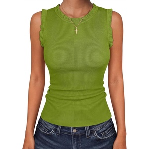 image:imageANRABESS Ribbed Tank Tops for Women Ruffle Style  Crew Neck Sleeveless Sweater Vest Business Casual Cute Shirts Comfort Breathable SkinFriendly OutfitsGrass