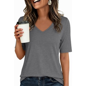image:imageANRABESS Womens Half Sleeve Tops V Neck Shirts  Comfy Soft Basic Fit Tee Business Casual Work Daily Wear TShirts Summer Spring Trendy ClothesDeep Gray