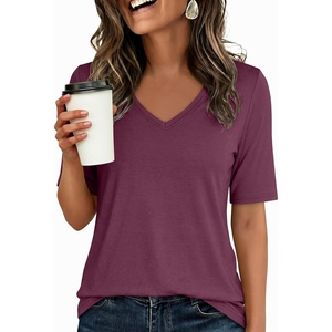 image:imageANRABESS Womens Half Sleeve Tops V Neck Shirts  Comfy Soft Basic Fit Tee Business Casual Work Daily Wear TShirts Summer Spring Trendy ClothesDeep Purple
